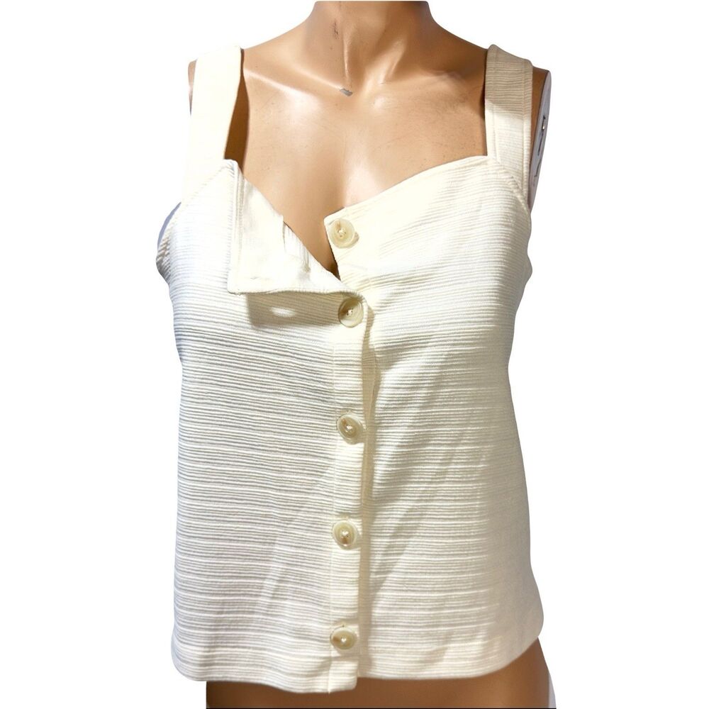 J.Crew Cream Ivory Textured Button Front Tank Top Square Neck AN188 Size M NWT